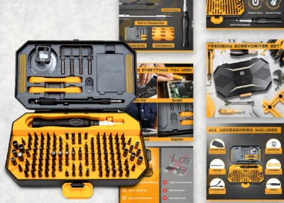 AD&S Precision Screwdriver Amazon Listing Images & A+ Product Infographic. Lifestyle Photo Design.Main Image Background. EBC Enhanced Brand Content Editing E-commerce Optimization