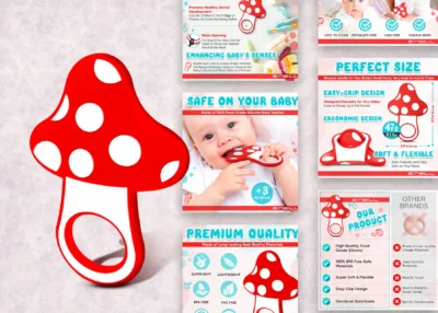 Baby Teether Amazon Listing Images & A+ Product Infographic. Lifestyle Photo Design.Main Image Background. EBC Enhanced Brand Content Editing E-commerce Optimization
